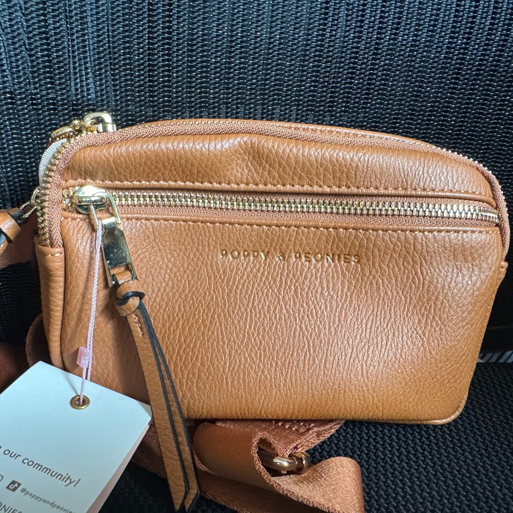 Poppy & Peonies Brown Crossbody Bag